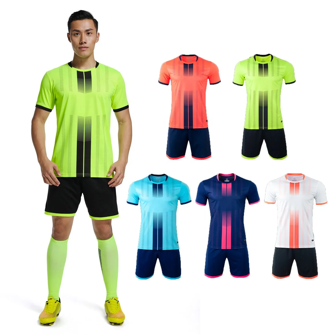 

100% Polyester Custom Number Neon Green Soccer Set Soccer Wear
