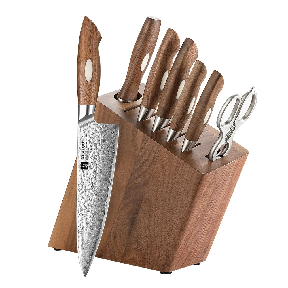 

XINZUO New Design 8 Pcs Razor Sharp Japanese 67 Layers AUS10 Damascus Steel Walnut Wood Kitchen Chef Knife Set Accessories