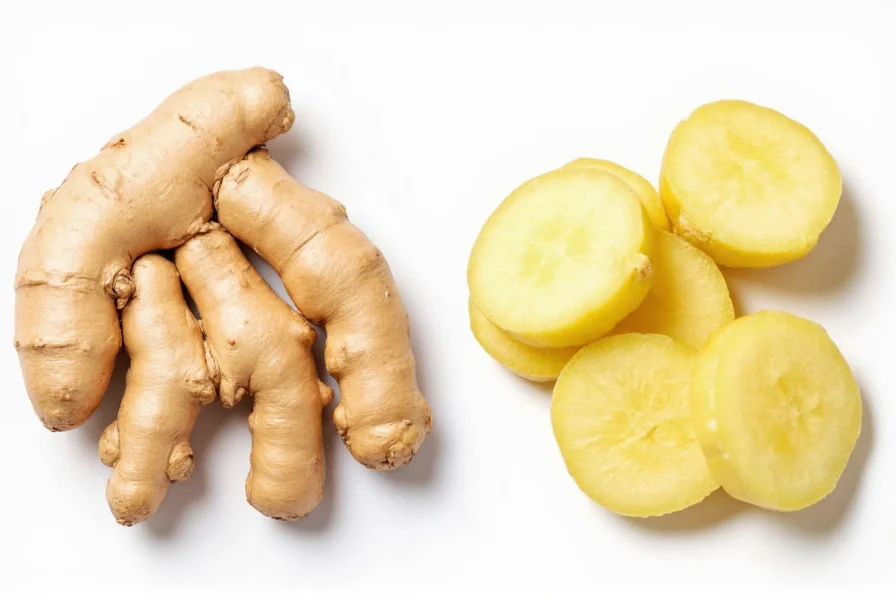 Comparison of different ginger varieties available at specialty markets including standard mature ginger and young ginger with thinner skin