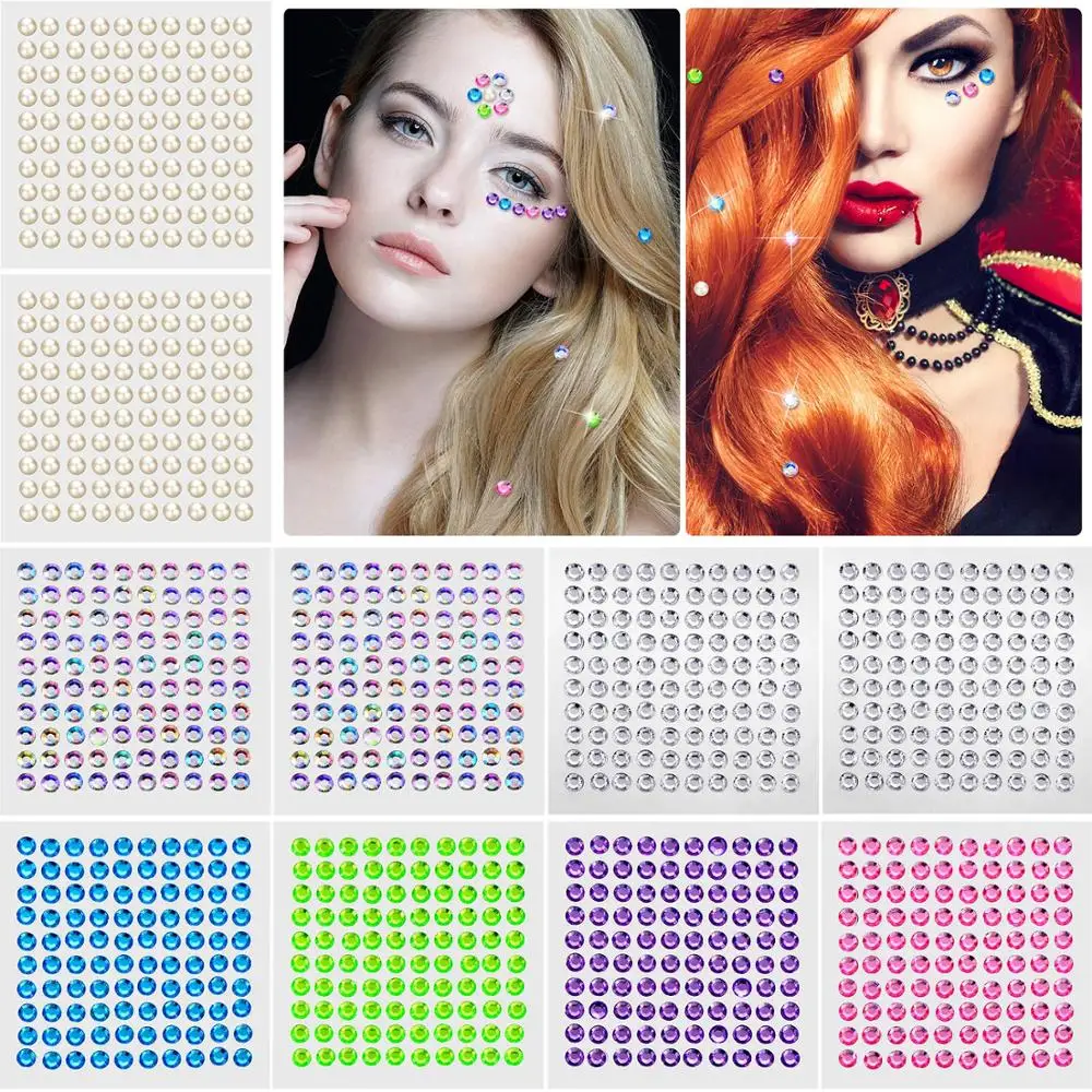 
glitter rhinestone stickers self adhesive rhinestone pearls for face hair nail decoration 