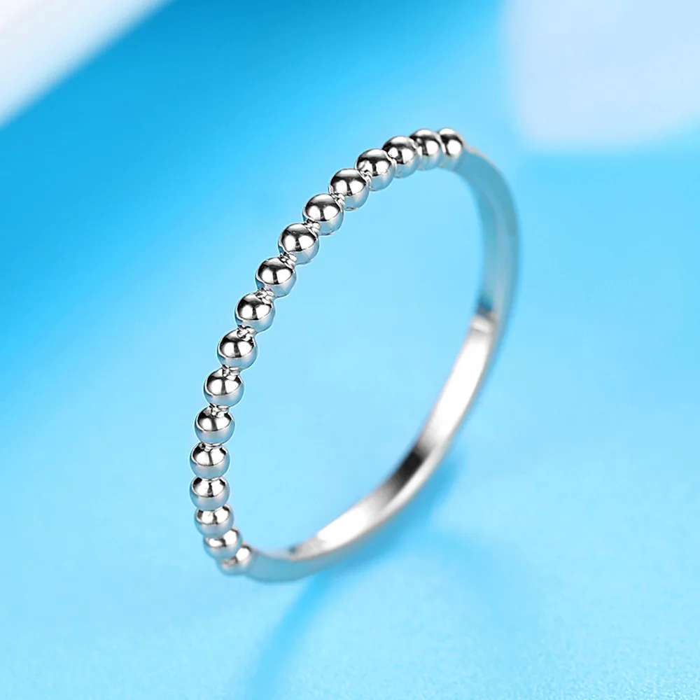 

Fashion Wild Platinum Plated Cubic Zirconia Beaded Rings Simple Round Beads Zircon Finger Rings For Couple