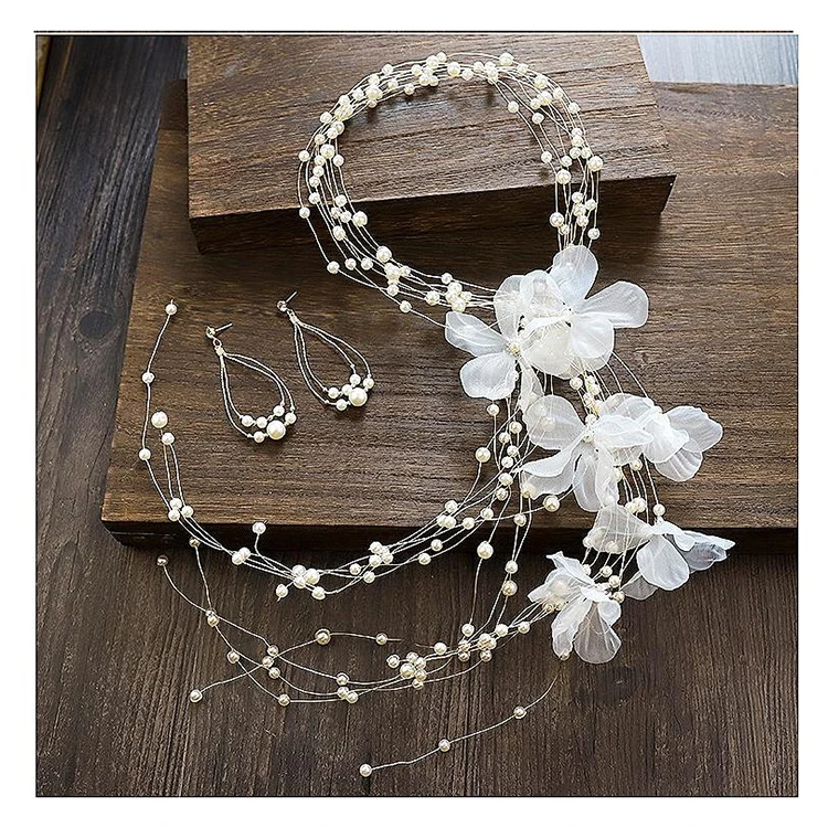 

Fairy chiffon embellished unique engagement dainty pendants chain hair accessories for bride gold plated jewelry hoop earrings