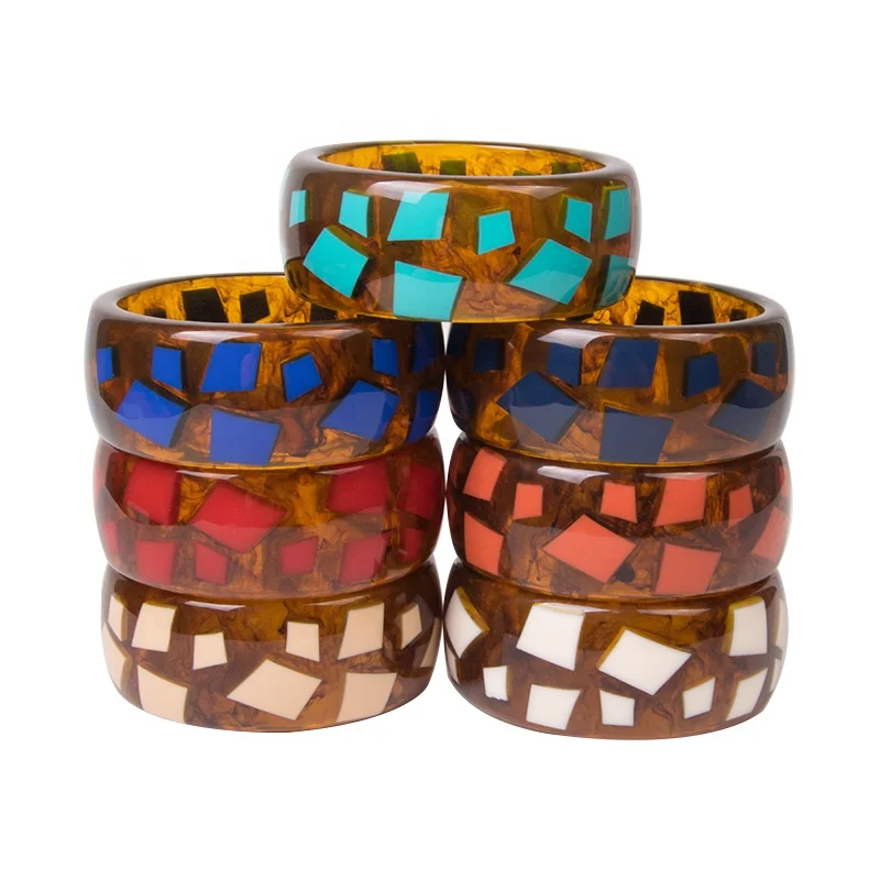 

Best Seller USA 2019 For Amazon Amber Jade Marble Colour Irregular Open Cuff Resin Bangle