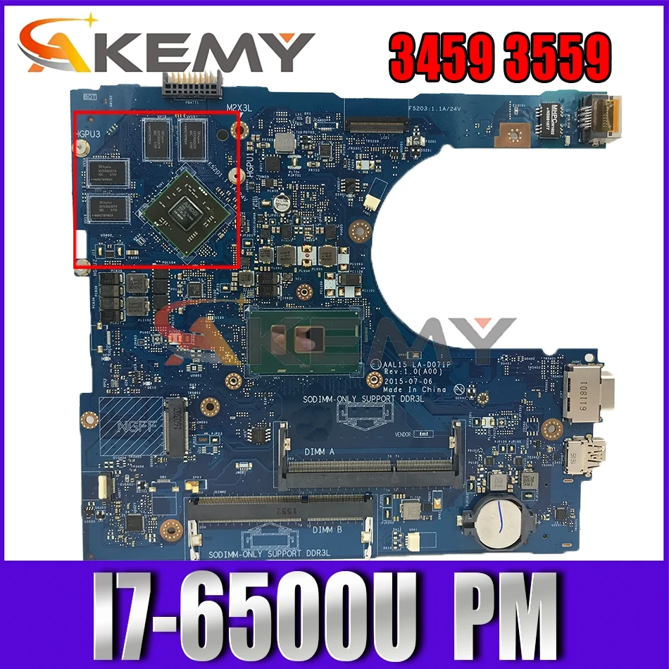 

Akemy Brand New I7-6500U FOR vostro 3459 3559 Laptop Motherboard AAL15 LA-D071P VGAport CN-0HYCVR HYCVR Mainboard100%Tested