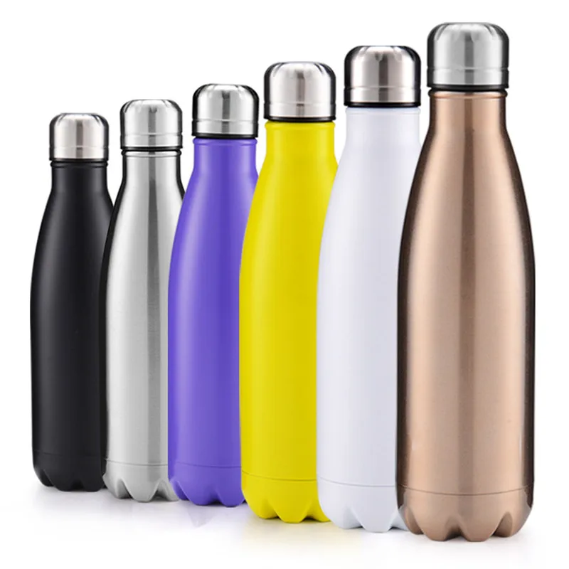 

Portable Double Wall 304 Stainless Steel 500ML/17oz Cola Shaped Bottle Sports Sublimation Thermos Cups Vacuum Flask, White or custom