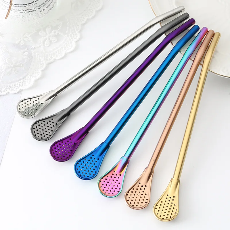 

High quality stainless steel straw spoon for drink bar coffee Filter spoon Tea straws Stirring Spoon for Filtered Drinks with St