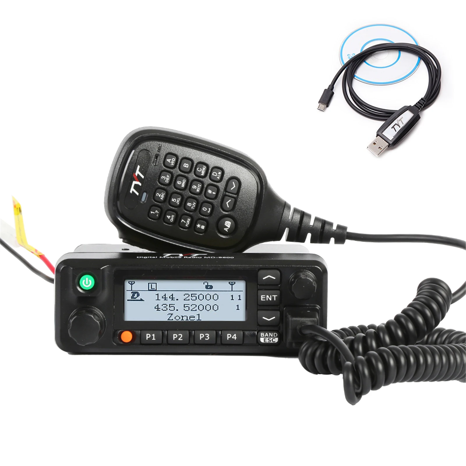 

TYT MD-9600 Mobile Radio Dual Band VHF/UHF 50W GPS Car Truck DMR Radio w/ Programming Cable