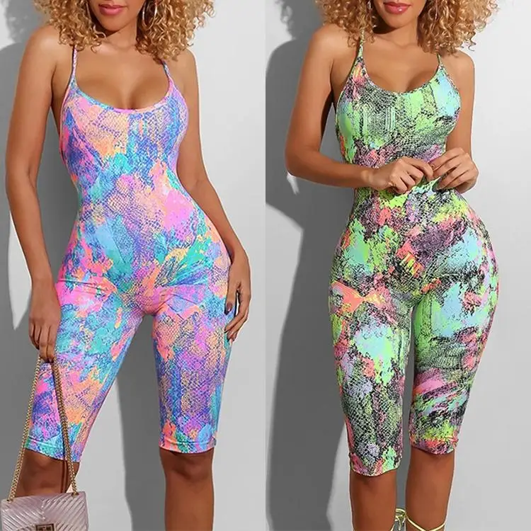 

Clacive New Outfit Clothing Print One Piece Romper Bodycon Jumpsuit Printed Conjuntos Deportivos Mujer Women Jumpsuit, Colorful