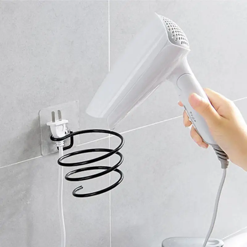 

Hairdryer Self-adhesive Support Holder Wall-mounted Wall Shelf Iron Bathroom Hair Dryer Rack Storage Spiral Stand Dropshipping, As photo