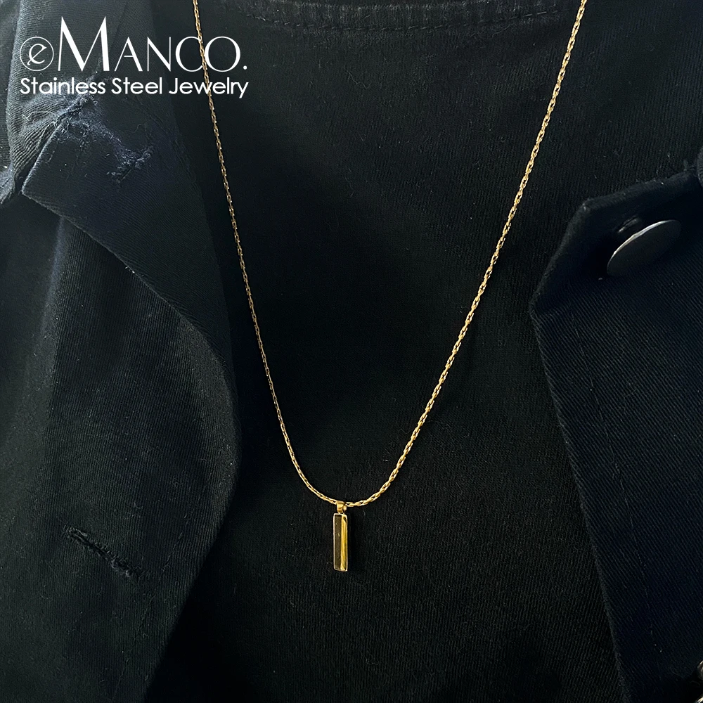 EManco Minimalist Square Pendant Wire Chain Necklace Pendant 18k Men's Stainless Steel Bone Chain Men Necklace with Pendant