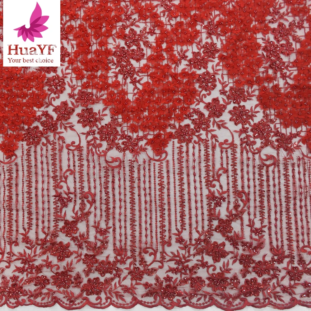 

2020 Ready Stock dubai fabric importers Red luxury embroidered dress fabrics 3d flower lace wholesales HY1270, 9 colors