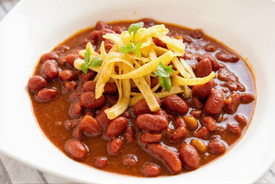 Sausage chili bowl with toppings