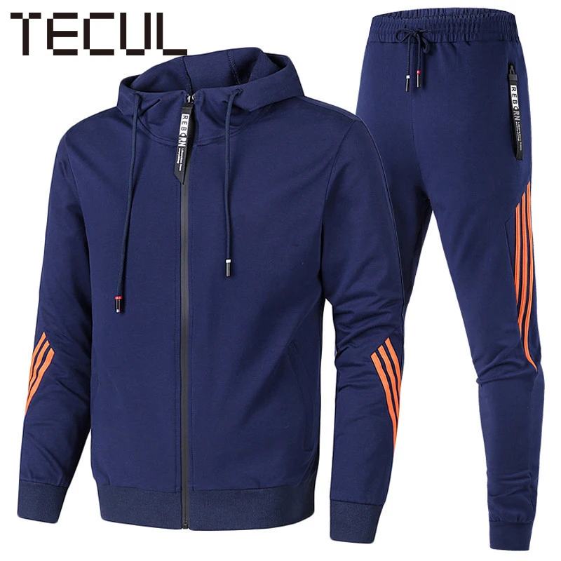 

TECUL sportswear private label spring and autumn new men's customized LOGO casual sports hooded sweater running sportswear suit
