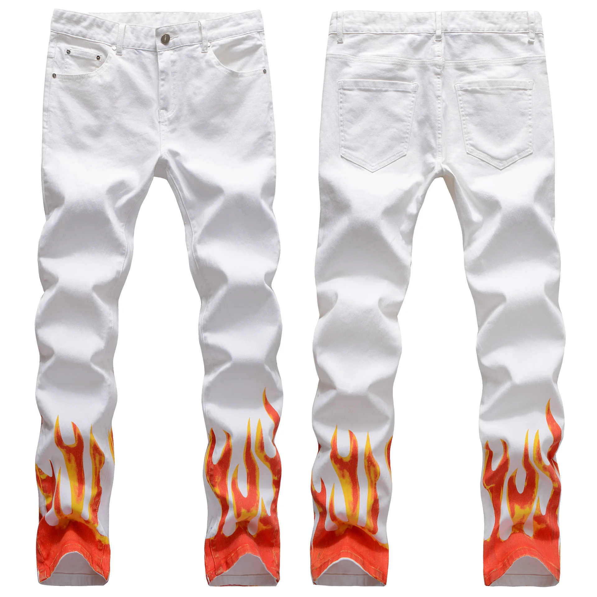 

OEM jeans men 2022 streetwear jeans with flame print Cotton denim pant, Blue