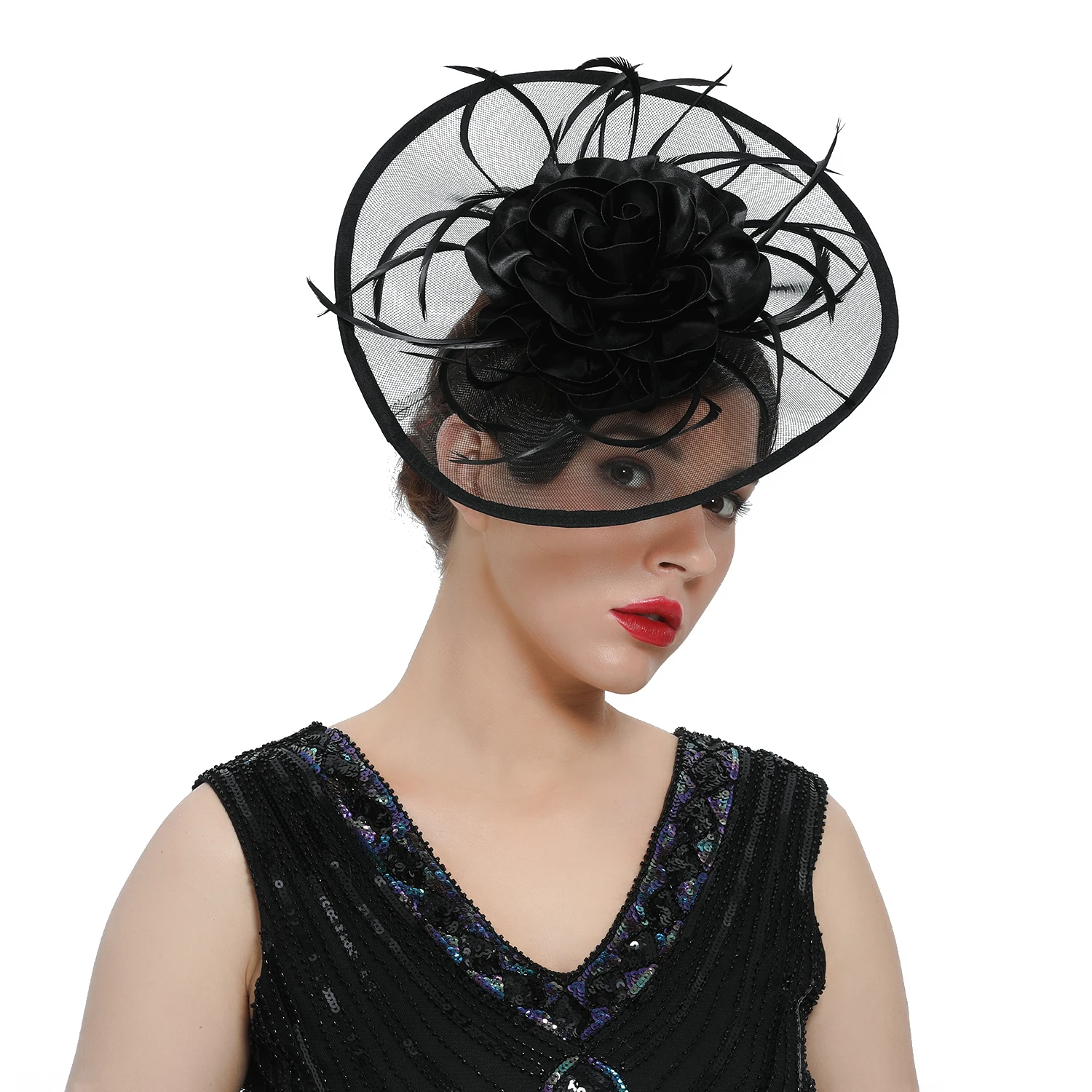 

New Black Fascinators Hats Fashion Sinamay Church Hat Wedding Hair Accessories Sun Hat for Women ladies