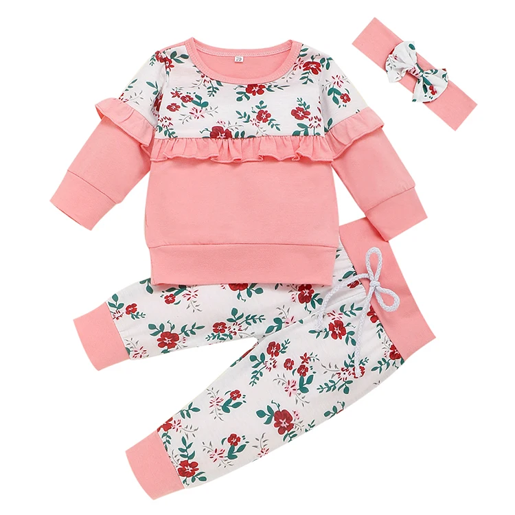 

Baby Girl Clothes 3pcs Clothing Sets Pink Cotton Pants Newborn, White