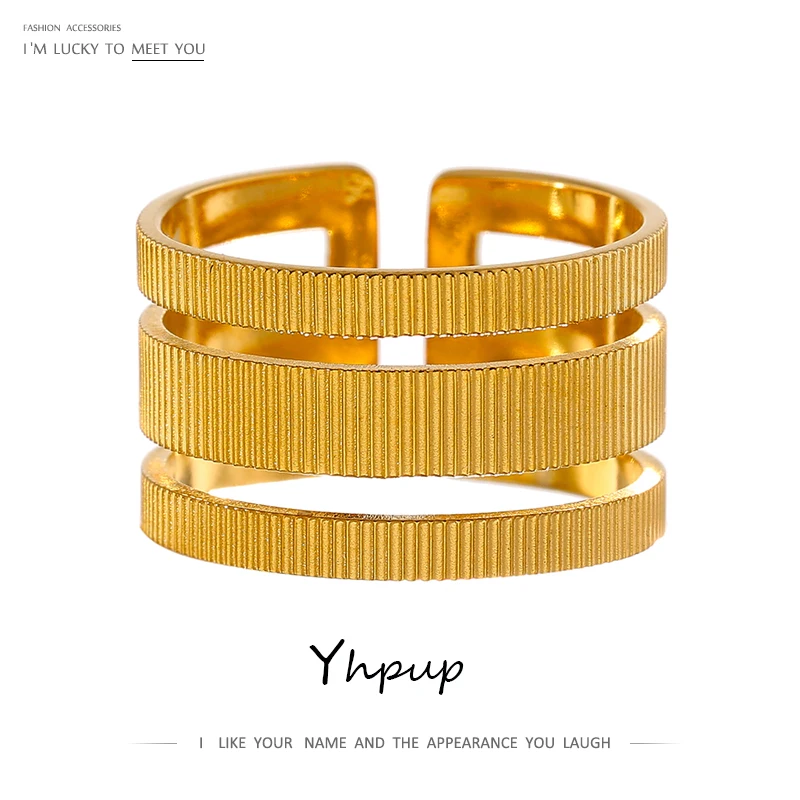 

JINYOU 1433 Minimalist 18K Gold Plated Metal Statement Stainless Steel Geometric Opening Adjustable Waterproof Fashion Ring