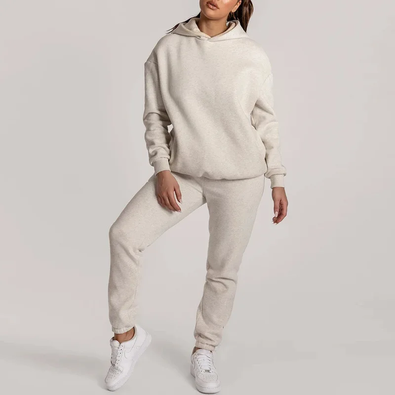 

KQ-301 New fashion solid color hoodie two piece suit casual sweatshirts and trousers sportswear two piece set, As picture