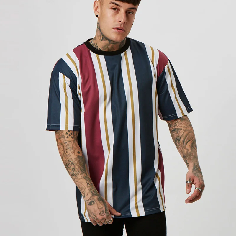 

Summer New Striped T-shirts Round Neck Loose Mens Short Sleeves Breathable And Quick-drying Running T-shirt