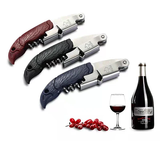 

Custom Logo Multifunction Stainless Steel Carbon Waiter Wine Bottle Opener Corkscrew, Black/ red/ blue