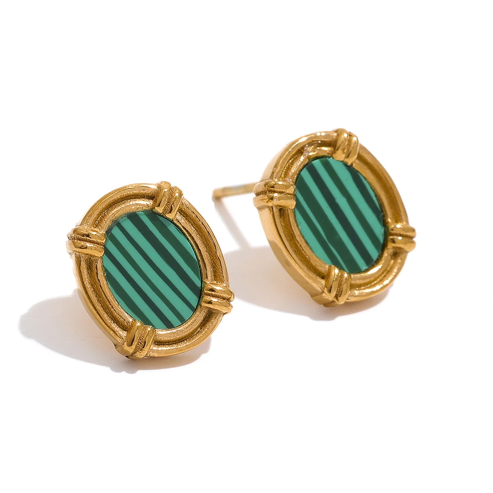 

JINYOU 637 Hypoallergenic Stud Earrings Women 18k Gold Plated France Jewelry Stainless Steel Shell Green Charm Fancy Earrings