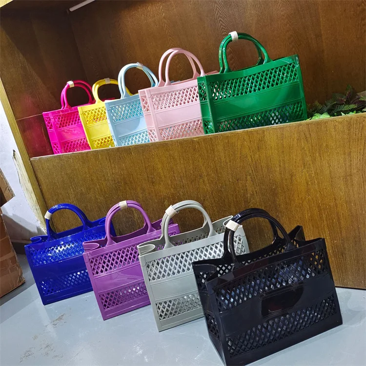 

2022 Summer new candy color large-capacity handbag hollow beach storage cabbage basket bags for women, Picture
