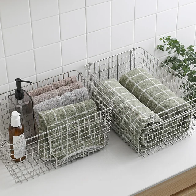 

SHIMOYAMA Metal Stainless Steel Storage Organizer Multifunction Wire Bathroom Basket With Handles, Stainless color