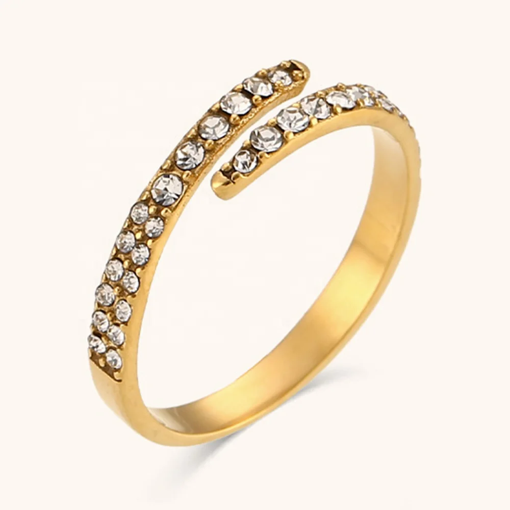 

Dingran Adjustable Size Open Design Zircon Ring 3161 Stainless Steel Gold Plated Jewelry Rings For Women