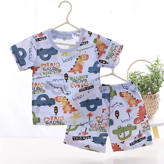 

2020 new children's breathable 100%cotton short-sleeved suit Air-conditioned clothing baby summer clothes, As pictures