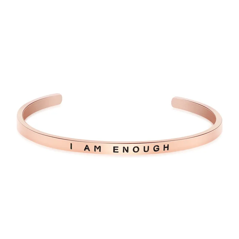 

I am enough cuff bangle 316l stainless steel rose gold silver women bangle bracelets jewelry