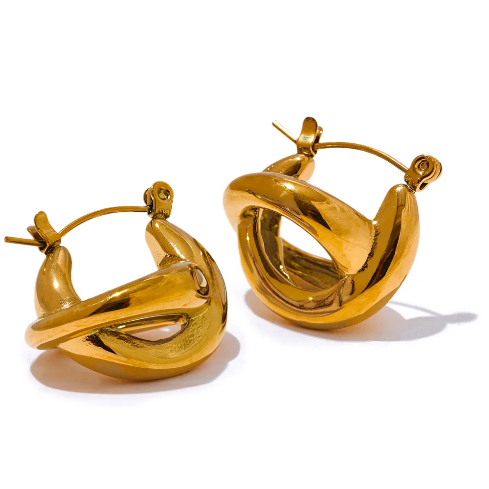 

JINYOU 2993 Personalized Stainless Steel Geometric Hollow Unusual Earrings Gold Color Texture Fashion Versatile Daily Jewelry