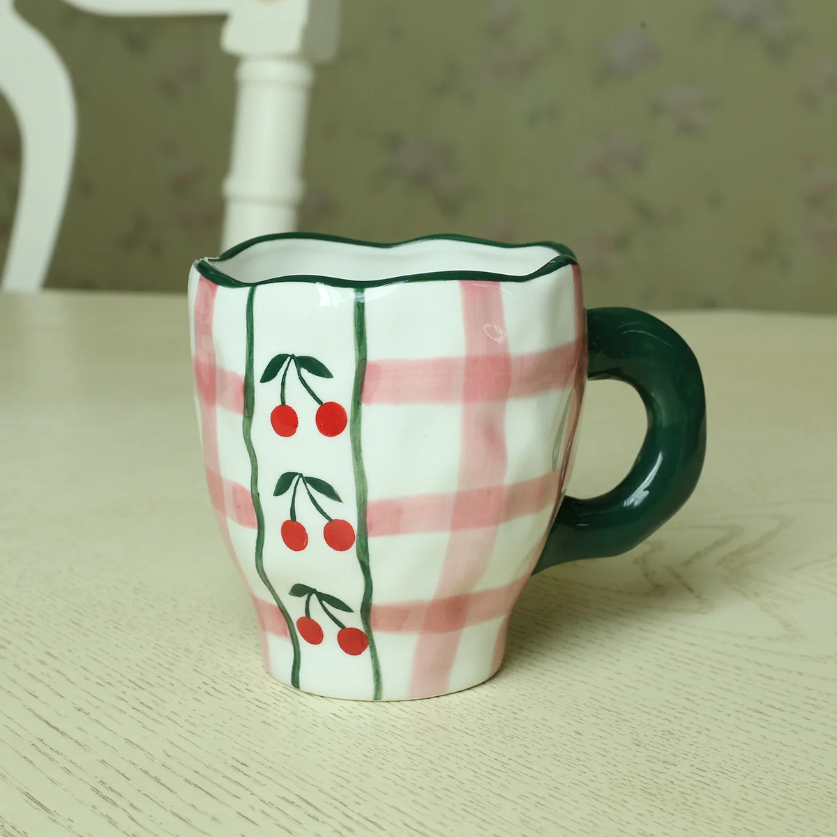 

Wholesale hand painted reusable tea milk ceramic mug custom logo porcelain cappuccino coffee cup, Pink