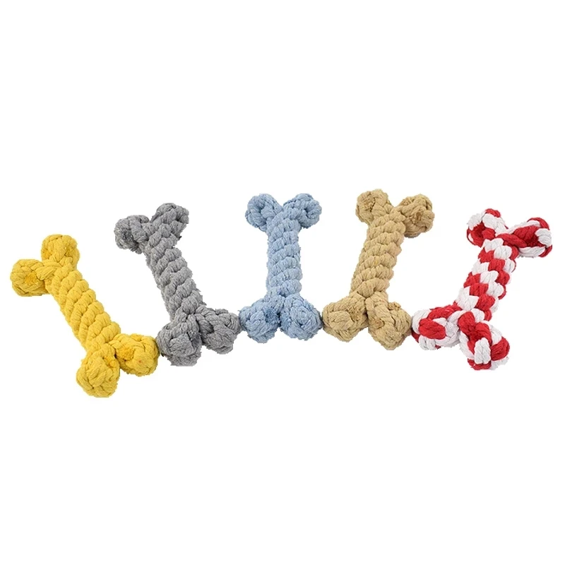 

Pet Toys Cotton Bite Resistant Dog Toys Chew Teething Puppy Braided Dog Bone Toy, 5colors