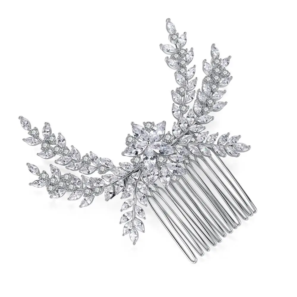 LUOTEEMI Elegant Flower Rhodium Gold Plated Hair Pin with AAA Cubic Zircon for Girl Accesory Wholesale Bridal Comb