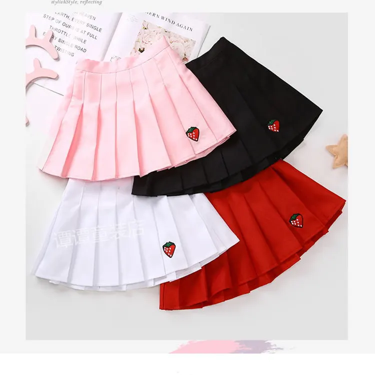 

Wholesale More Color Children Skirt Embroidery Strawberry Teenage Girls Mini Dress Blank Kids Pleated Mini Pink Skirt Girls