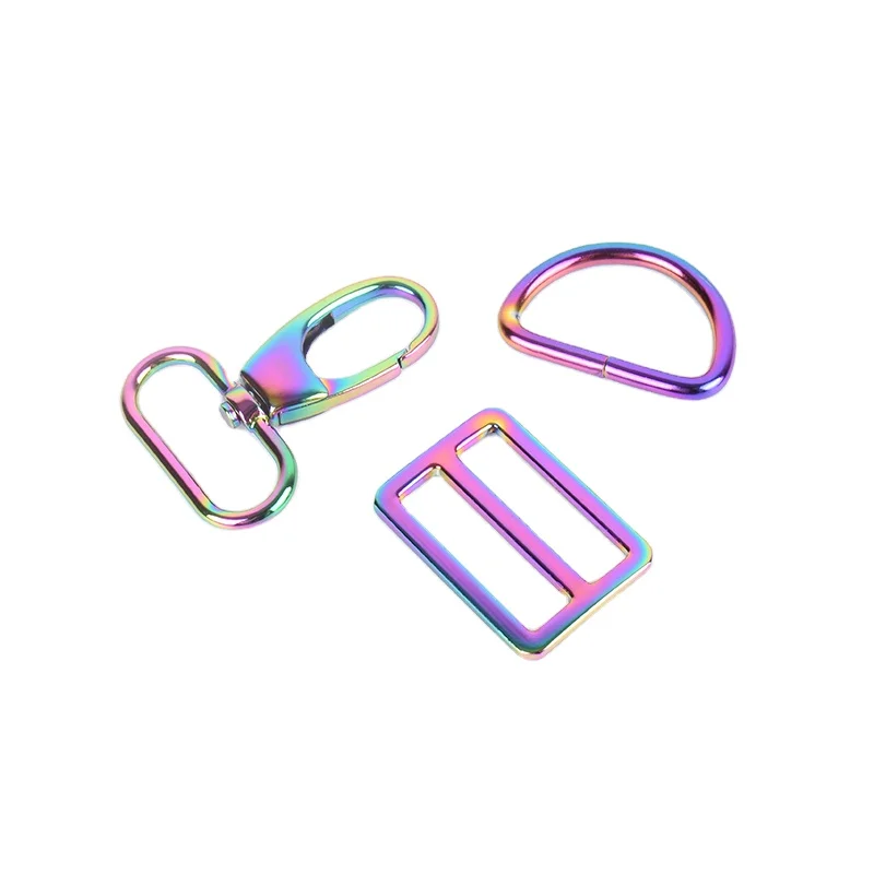 

Factory wholesale Handbag Hardware Accessories 25mm Various Color D Ring Slider Buckle Swivel Snap Hook, Optional