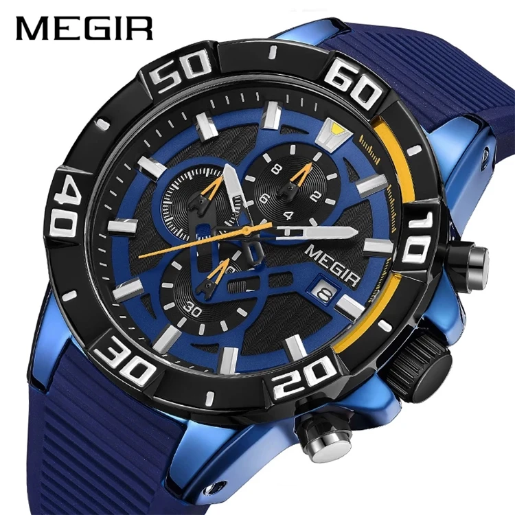 

MEGIR Men Watches Top Brand Luxury Chronograph Sport Watch Silicone Quartz Military Watches Clock Reloj Hombre 2121