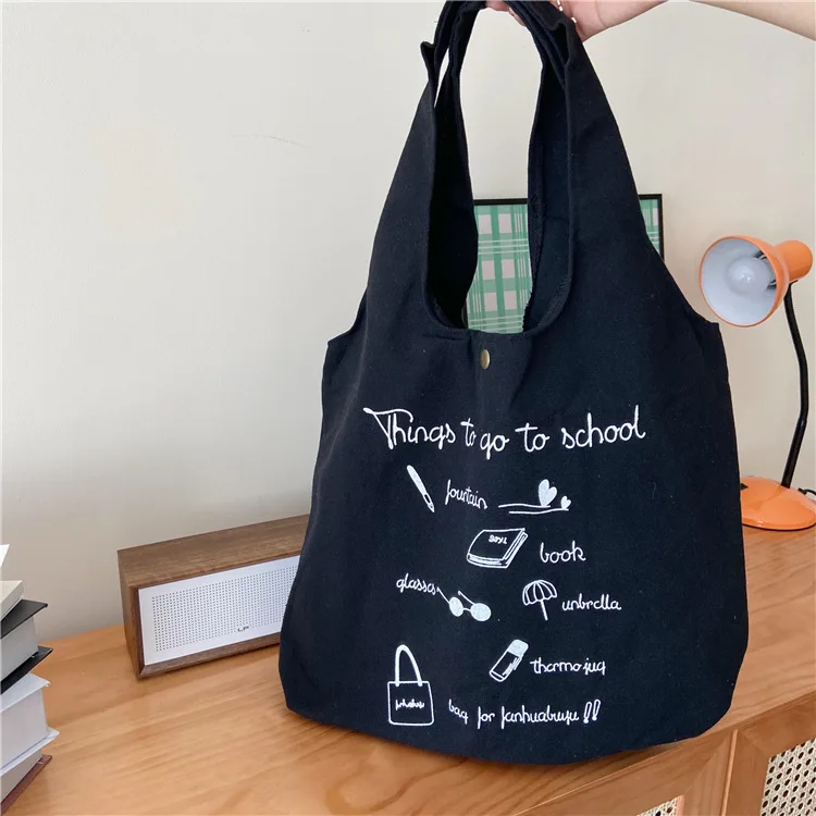 

2021 letter printing custom canvas ladies single shoulder handbag casual large capacity shopping bag wholesale, White