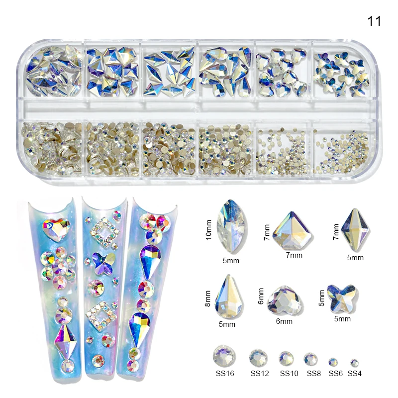 

Colorful Nail Rhinestones Mixed Size Diamonds AB Flatback Shiny Crystal 3D Glitter Gems Nail Art