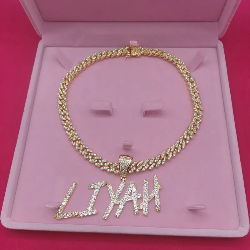 

Custom Name Necklace Zircon Cuban Chain for Women Men Letter Pendant Hip Hop Jewelry