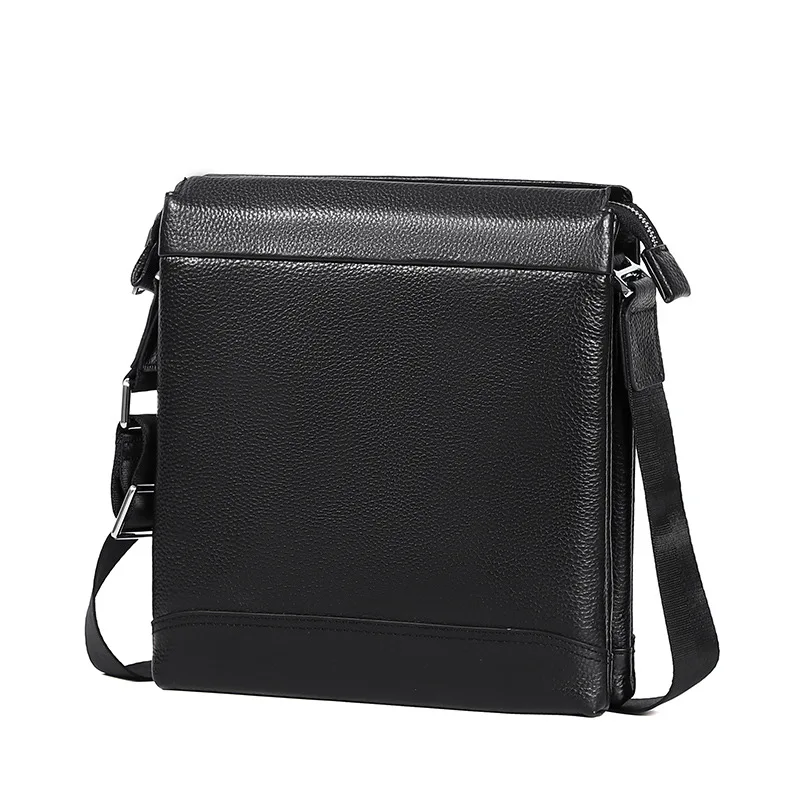 

Custom Business Casual Men Sling Bags Waterproof Genuine Leather Shoulder Crossbody Messenger Bag, Black