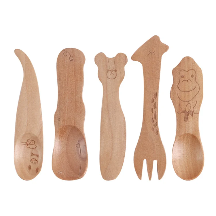 

Bamboo cartoon animal wood spoon fork for baby kid