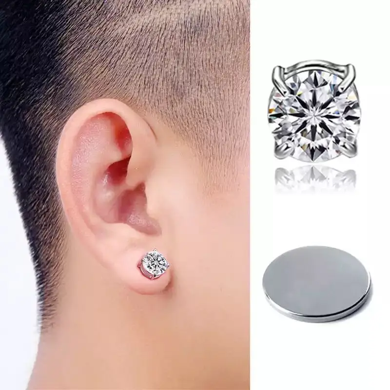 

No Hole Earrings No Piercing Zircon Magnetic Stud Earrings Diamond Magnet Earrings For Boys