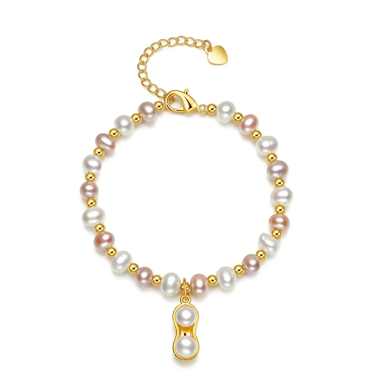 

Gold high quality certificate charming and elegant natural freshwater pearl bracelet, Purple, white