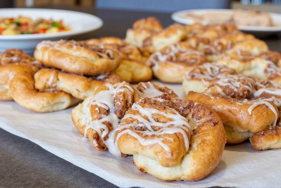 Close-up of The Devine Cinnamon Roll Deli's signature cinnamon roll showing flaky layers and generous cream cheese frosting