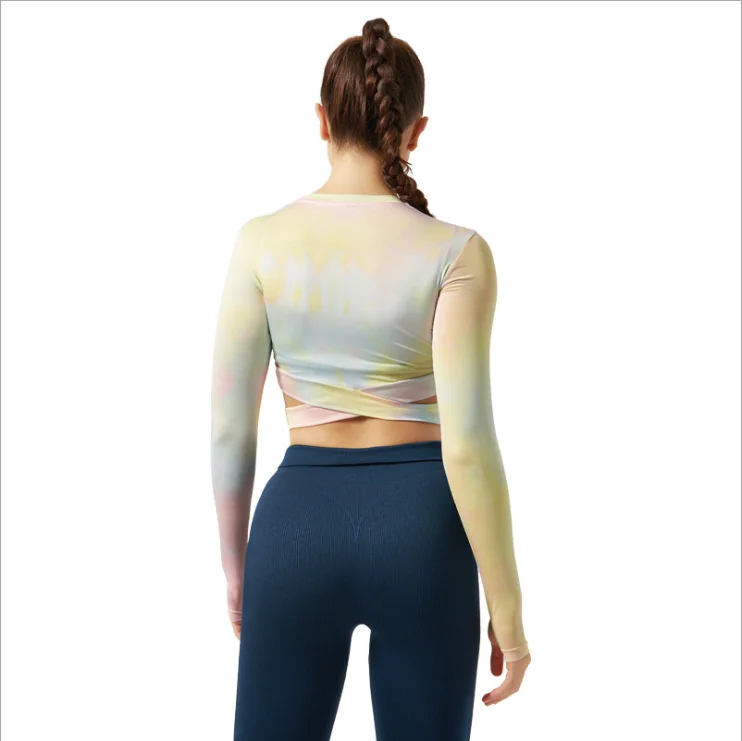 

Yoga clothing in Europe and the United States large round collar sports jacket long sleeve navel- running fitness, Can be customized