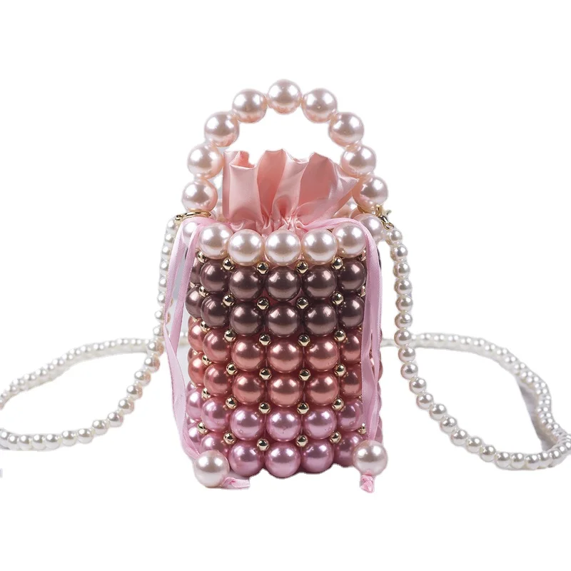 

Evening clutch bag new pearl color pen holder bucket handmade beaded bag small crowd bag ladies all-match factory direct sales, As shown