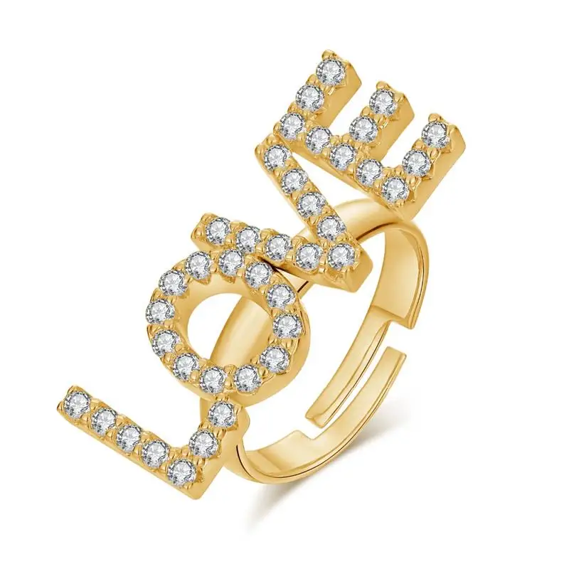 

9mm English letters zircon ring personalized custom name adjustable size ring custom ring, Gold/silver/rose gold
