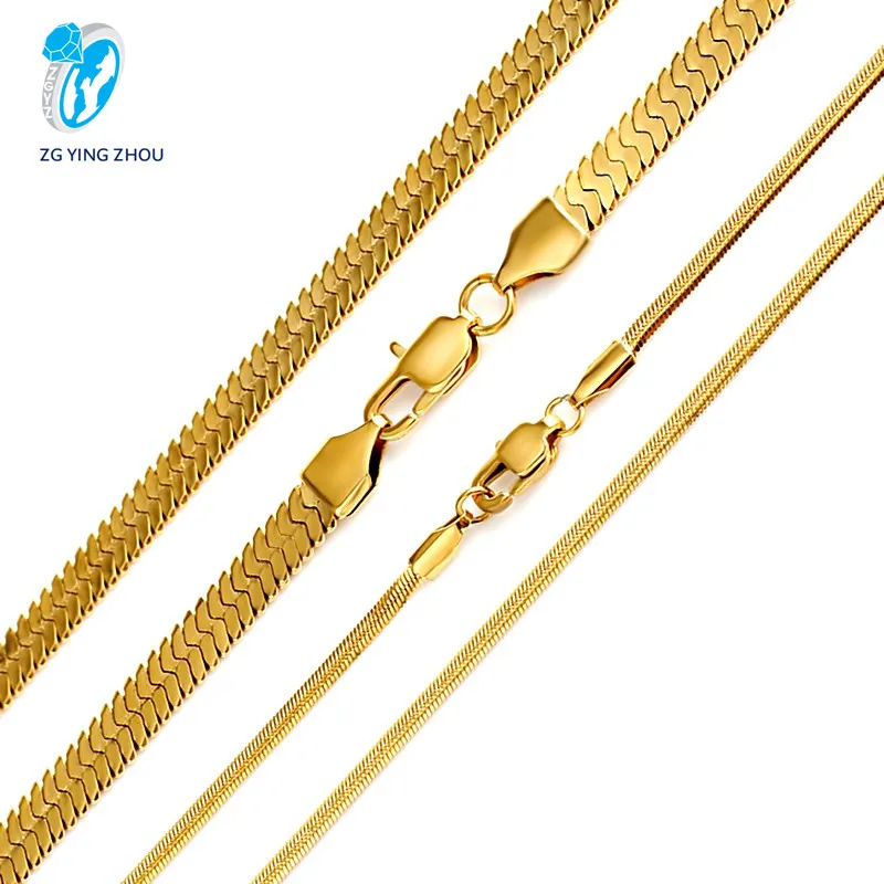 

Spot fashion stainless steel gold flattened snake chain clavicle chain gold-plated snake bone necklace, Custom color