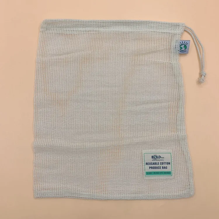 

Reusable organic cotton mesh produce bag with drawstring for grocery shopping fruit vegetable, Customized color